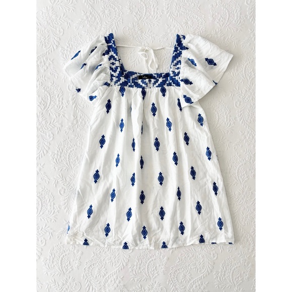 NWOT Lulus Mykonos Moment White and Blue Embroidered Linen Shift Mini Dress - Picture 2 of 5